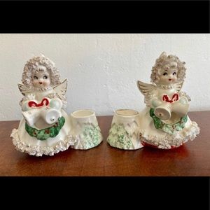 Vintage Commodore Lace Christmas Angel Candle Holders